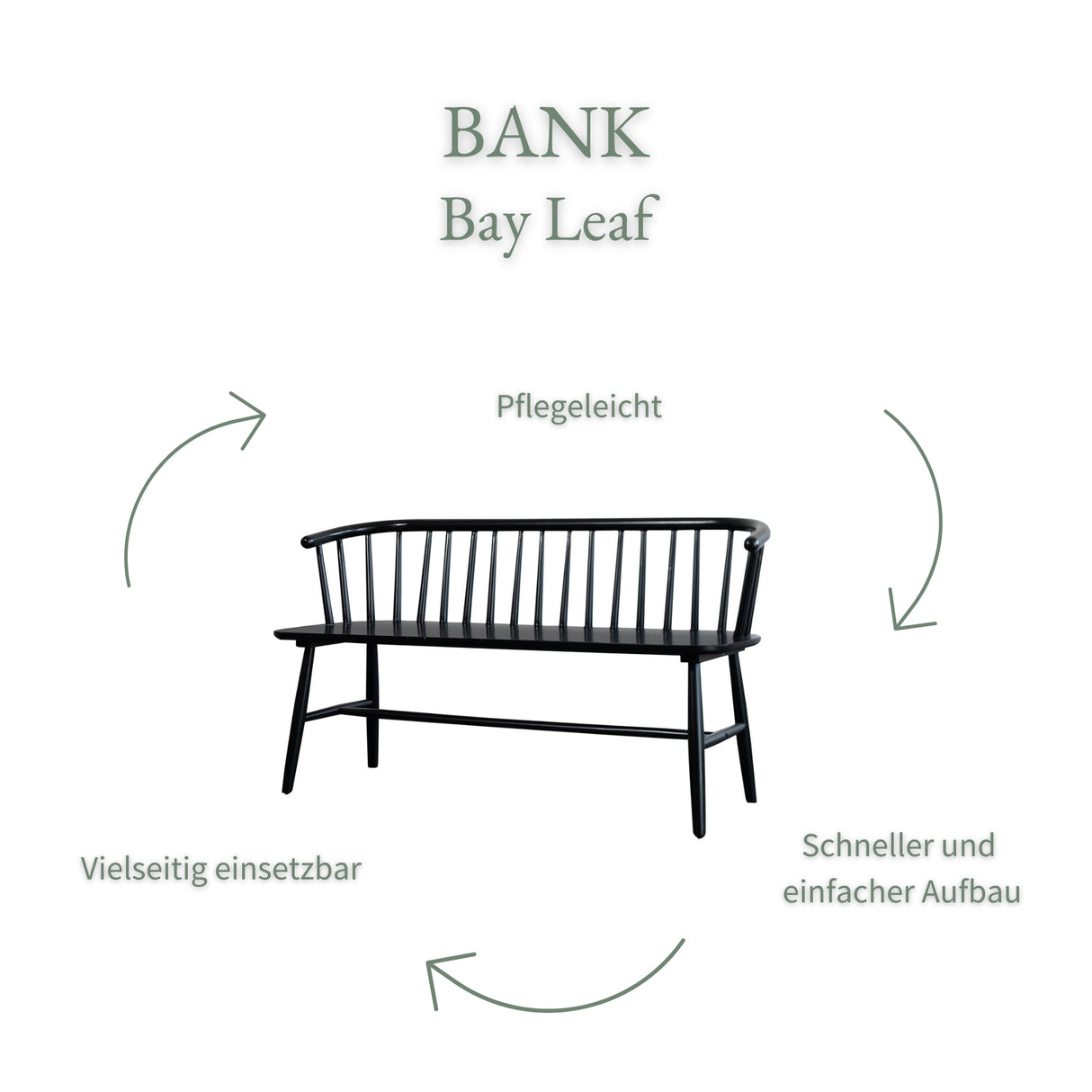 Möbel-Set Bay Leaf, 3-tlg. in Schwarz, 1x Esszimmerbank, 2x Esszimmerstuhl
