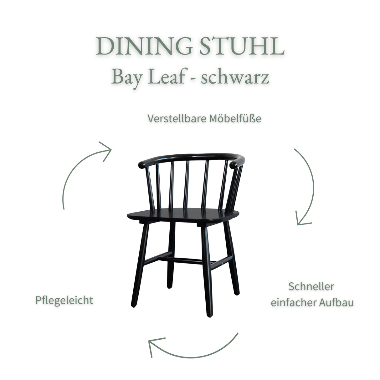 Akazienholzstuhl Bay Leaf in Schwarz, zeitloses Design für den Innenbereich