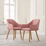 Essgruppe Lavender - Rosé 5-tlg. mit 1x Esstisch rund, 4x Esszimmerstuhl aus Eiche in Naturfarben, lackiert / Rosé
