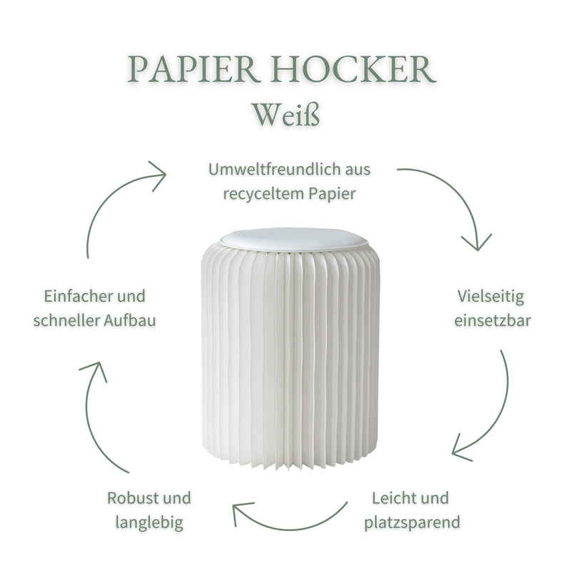 Faltbarer Papierhocker mit Sitzauflage | Weiß | mypureliving
