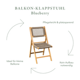 Balkon-Klappstuhl Set Blueberry in hell geölt, Braun-Grau meliertes Seilband