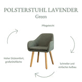 Essgruppe Lavender - Grün, 6-tlg. mit 1x Esstisch, 1x Bank, 4x Esszimmerstuhl aus Eiche in Naturfarben, lackiert / Olivgrün