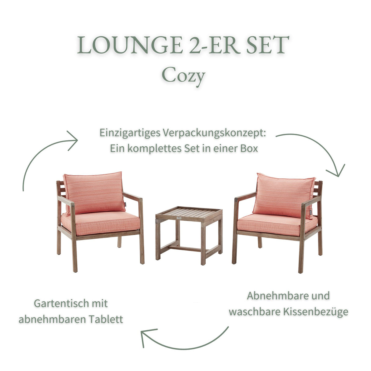 Zweier Set Stühle Cozy in Coral mit Beistelltisch | mypureliving