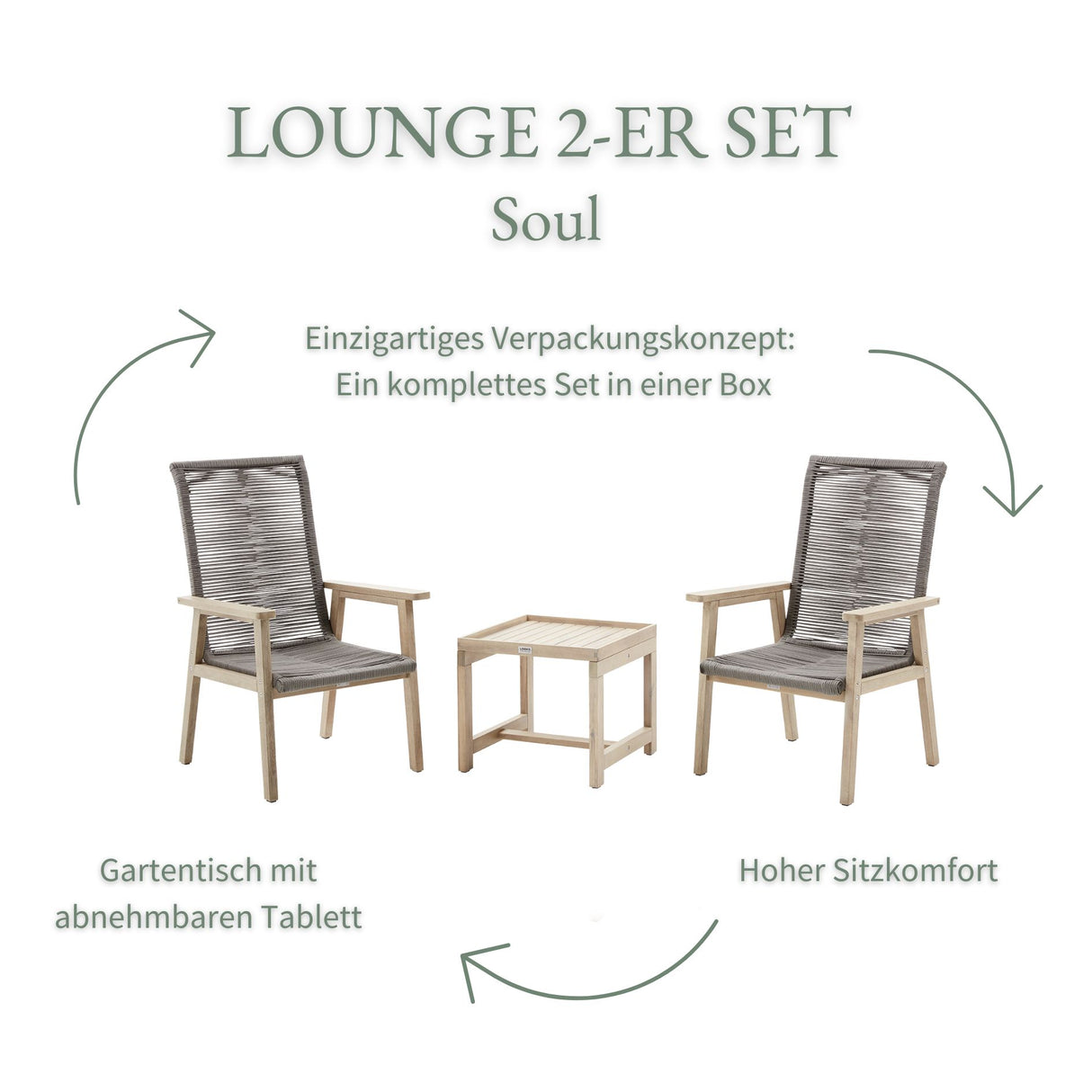 Zweier Set Stühle Soul aus Akazienholz mit Beistelltisch | mypureliving
