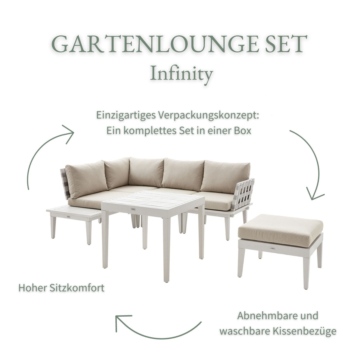 Lounge Set Infinity aus Akazie FSC® 100% mit Tisch und Hocker | mypureliving