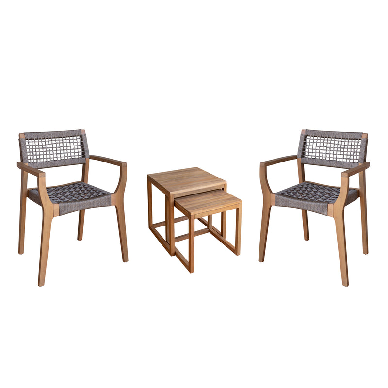 Balkon-Set, 4-tlg. zwei kleinen Gartentischen und zwei Stapelstühle | braun grau meliert | mypureliving