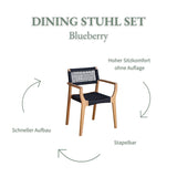 Dining Stuhl Set Blueberry aus Eukalyptusholz, 2 Stück