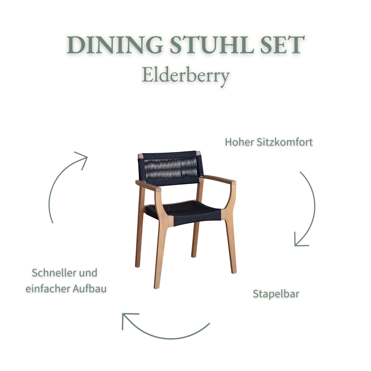 Dining Stuhl Set Elderberry aus Eukalyptusholz 2 Stück in Schwarz