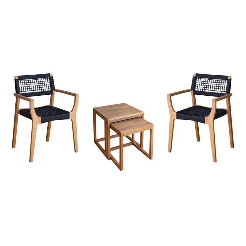 Balkon-Set, 4-tlg. mit Beistelltischen und Stapelstühlen | Schwarz | mypureliving