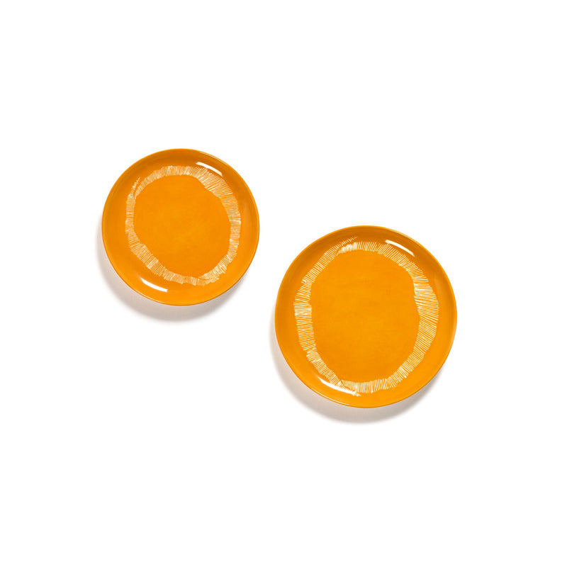Serax | Ottolenghi 2-er Set Teller "Sunny Yellow Swirl-Stripes" | gelb-weiß Ø 19 cm