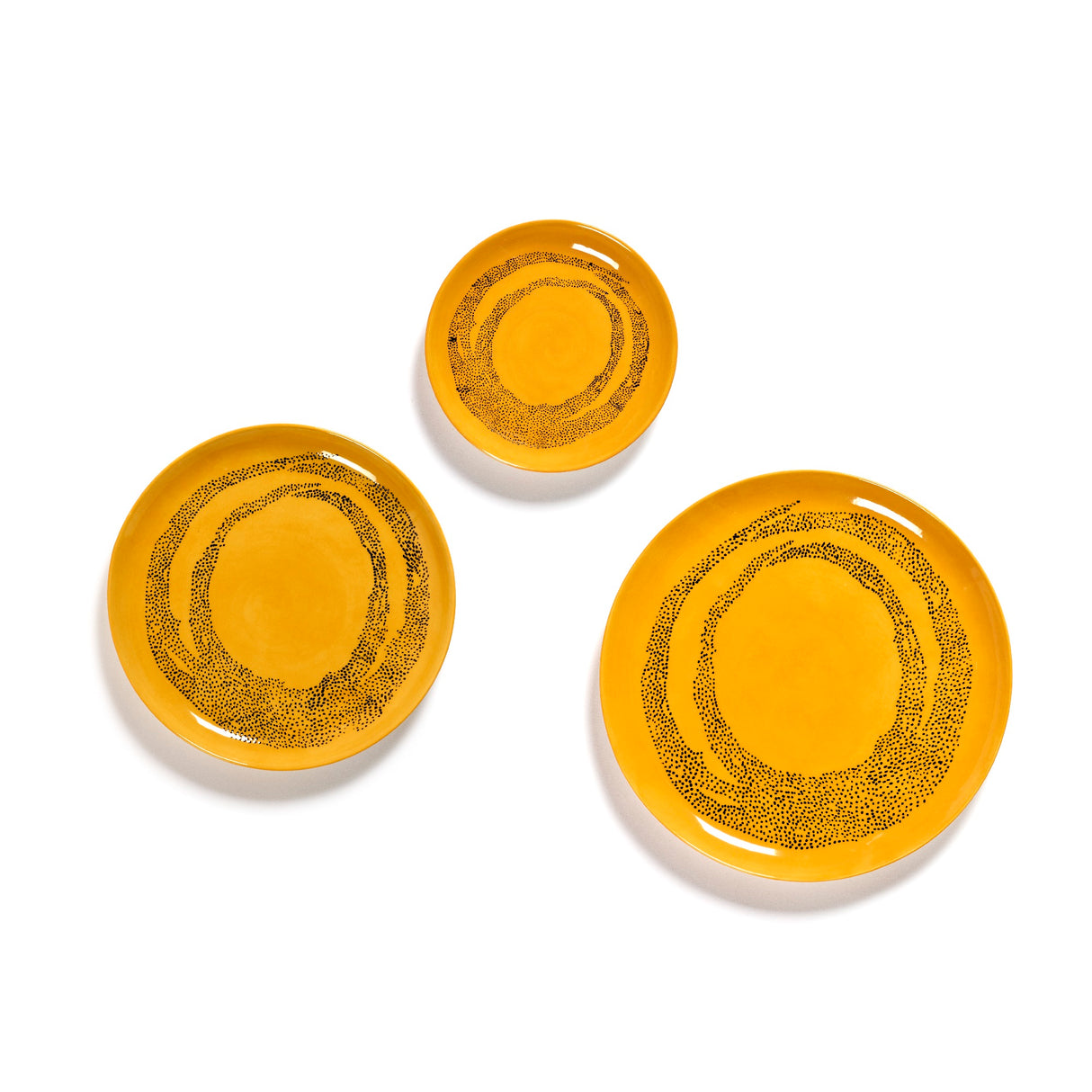 Ottolenghi Teller 2-er Set Sunny Yellow Swirl-Dots, Gelb-Schwarz, D 26,5 cm