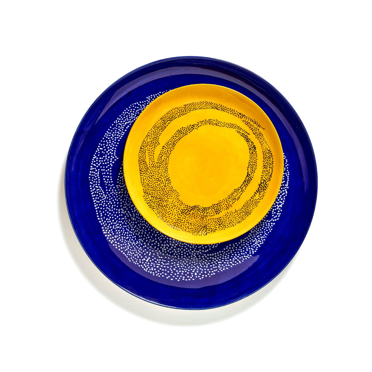 Ottolenghi Servierteller Lapis Lazuli Swirl-Dots, Blau-Weiß, D 35 cm