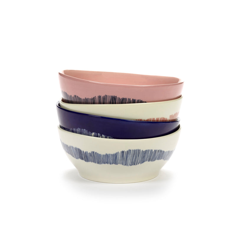 Serax | Ottolenghi 4-er Set Schüsseln "Lapis Lazuli Swirl-Stripes" | blau-weiß Ø 18 cm