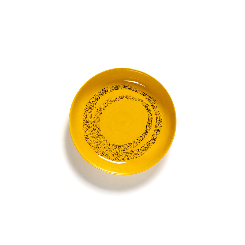 Serax | Ottolenghi Teller Feast mit hohem Rand 2-er Set Sunny Yellow Swirl-Dots Schwarz | gelb-schwarz, D 22 cm