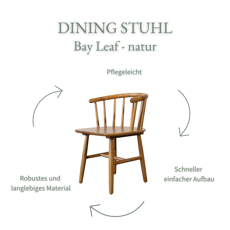 Essgruppe Bay Leaf, 5-tlg. mit 1x Esstisch, 4x Esszimmerstuhl | Eiche naturfarben, lackiert | mypureliving