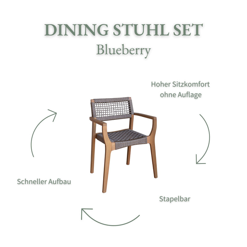 Dining Stuhl Set Blueberry aus Eukalyptusholz | 2 Stück, braun | mypureliving